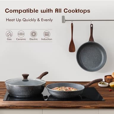 SENSARTE Nonstick Frying Pan Skillets, Swiss Granite Coating Omelette Pans, Healthy Cookware Chef's Pan, Free of Intentionally Added PFOA (8+11Inch with Lid) - Image 6