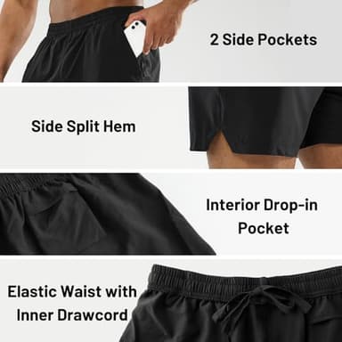 MIER Men's Workout Running Shorts Quick Dry Active 5 Inches Shorts with Pockets, Lightweight and Breathable, Black, XXL - Image 3