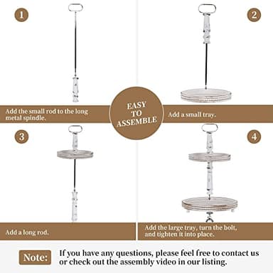 Hanobe Two Tiered Tray Stand: Farmhouse 2 Tier Easter Decorative Trays White Round Serving Wood for Home Decor Living Room Coffee Table Centerpieces Kitchen Gift - Image 8