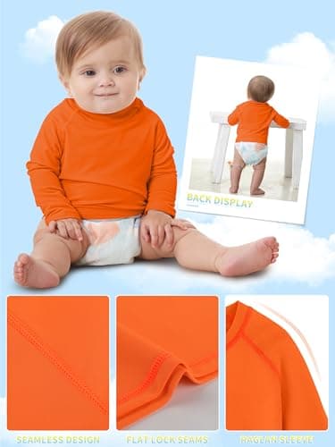 Feyoyi Unisex Baby Rash Guard Shirts SPF Long Sleeve Swim Shirts Sun Protection Rashguard Swimwear for Toddler Boys Girls Neon Orange,2T - Image 4
