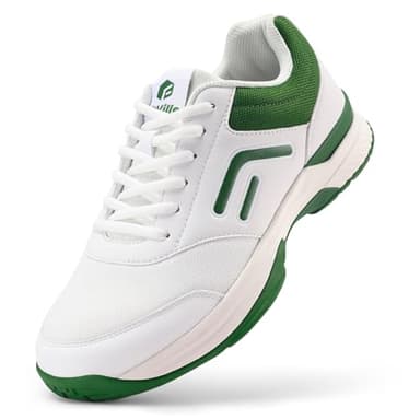 FitVille Wide Pickleball Shoes Men Tennis Racquetball Squash Shoes for Men All Court with Arch Support-Tennis V3(White Green, 8.5 Wide) - Image 1