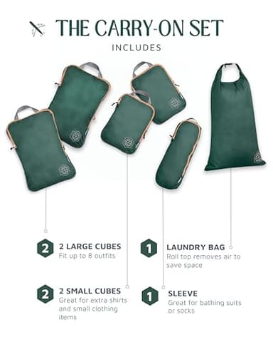 Compression Packing Cubes 6 Piece Set for Travel - Lightweight, Durable Clothes Organizer for Carry-On Luggage and Backpacks by TRIPPED Travel Gear (Green and Brown) - Image 4