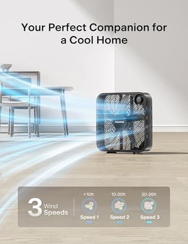 PELONIS 20 Inch Box Fan – 3 Speeds, 25ft/s, Floor Fans, Superior Air Throw (2295 CFM), Lightweight, 5 Blades, Portable & Durable for Bedroom, Office, Living Room, Garage - Image 3