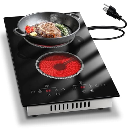 2 Burner Electric Cooktop, 12 Inch Electric Stove Top, 120V Double Burner Countertop Stove 2000W with Timer & 9-Level Adjustment, Sensor Touch Control, Child Lock, Built-in Radiant Cooktop Pladeca - Image 1