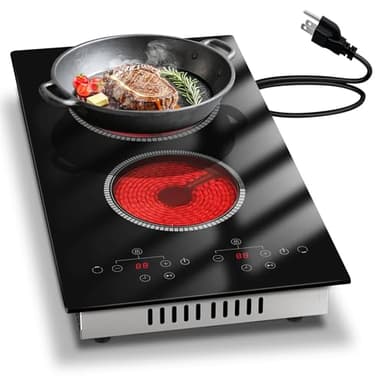 2 Burner Electric Cooktop, 12 Inch Electric Stove Top, 120V Double Burner Countertop Stove 2000W with Timer & 9-Level Adjustment, Sensor Touch Control, Child Lock, Built-in Radiant Cooktop Pladeca - Image 1