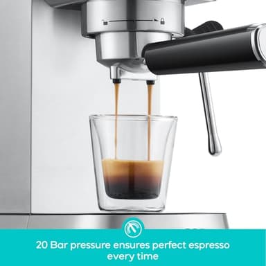CASABREWS CM5418 Espresso Machine 20 Bar, Compact Espresso Maker with Steam Milk Frother, Stainless Steel Coffee Machine with 34oz Removable Water Tank for Cappuccino, Latte, Silver - Image 2