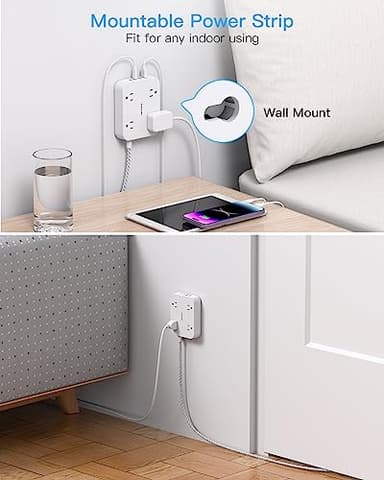 Flat Plug Extension Cord, HANYCONY 5ft Power Strip with 4 USB Ports(2 USB C), 4 Widely Outlets Extender, Wall Mount, Desk Charging Station for Office School Travel Dorm Room Essentials, ETL Listed - Image 5
