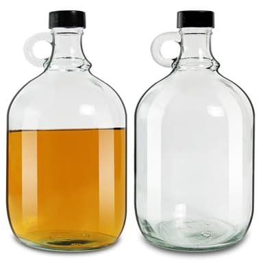 2 Pack 64oz Glass Gallon Growlers with Handle and Black Plastic Lids, Half-Gallon, Gallon Glass Fermenting Jug, 1/2 Gallon Water Jug for Kombucha, Home Brew, Vanilla Extract, Beer, Soda,Cider (Clear) - Image 1