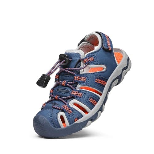 DREAM PAIRS Boys Girls Summer Outdoor Athletic Sport Sandals Walking Hiking Hook and Loop Adjustable Multicolor for Toddler/Little/Big Kids,Size 1 Little Kid,Navy/Light/Grey/Orange,160912-K - Image 1