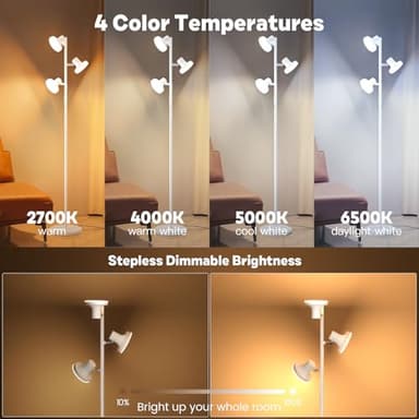 SIBRILLE 36W LED Tree Floor Lamp, Modern Dimmable Standing Lamp with Remote & Touch Control, 4 Color Temperatures, 3 Rotatable LED Light Floor Lamps for Living Room, Bedroom, Office - Image 4