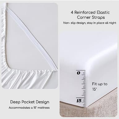 MR&HM Satin Bed Sheets, Queen Size Sheets Set, 4 Pcs Silky Bedding Set with 15 Inches Deep Pocket for Mattress (Queen, White) - Image 5