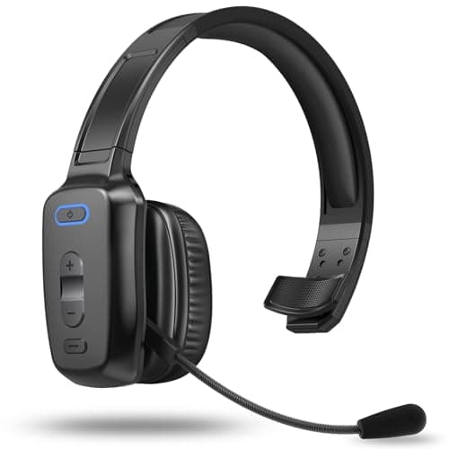 LEAYU Bluetooth Headset, 60hrs Noise Canceling V5.2 Over Head Headphones, Single Ear Trucker Wireless Headset with Mic, Mute Button, Multipoint, for Phones PC Computer Truck Driver Office Work - Black - Image 1