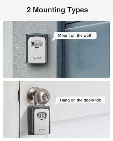 Puroma Lock Box, Large Key Lock Box Resettable Combination Code Lockbox, Portable Wall Mount Lockbox Security Safe Box for Outside Outdoor Home Office Door Handle House Key, Gray (1 Pack) - Image 7
