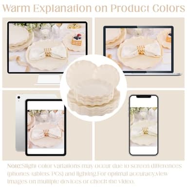 LIYH 24 Pcs Plastic Plates Reusable,Unbreakable Dinner Plates, Scalloped Plastic Plates, Dishwasher Safe,Ivory Plate Sets Perfect for Parties, Birthday, Picnics, BPA Free(12Guests) - Image 6