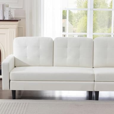 VECELO Convertible Sectional Sofa, Modern Linen Fabric L-Shaped Couch with Reversible Chaise for Living Room/Apartment/Office, White - Image 5