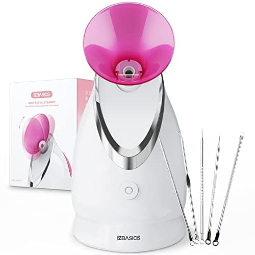 EZBASICS Facial Steamer Ionic Face Steamer for Home Facial, Warm Mist Humidifier Atomizer for Face Sauna Spa Sinuses Moisturizing, Unclogs Pores, 1 Pack + 5 Stainless Steel Skin Kit Pink - Image 1