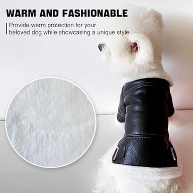 Qincycle Small Dogs Winter Jacket - Windproof Waterproof Faux Leather Coat with Plush Lining, Adjustable Puppy Dog Jacket (Size L) - Image 3