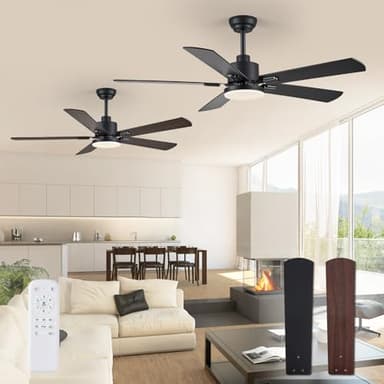 ZMISHIBO 2 Pack 52" Ceiling Fans with Lights, Black Modern Ceiling Fan with Remote, Farmhouse Indoor Ceiling Fan with Dual Finish Blades, Quiet & Strong Motor, Bright LED Light. - Image 1