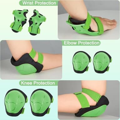 FIODAY Knee Pads for Kids Knee and Elbow Pads Wrist Guards Adjustable Protective Gear Set for Girls Boys Inline Skating Biking Skateboard Scooter Knee Pads,Green,3-8 Years - Image 5