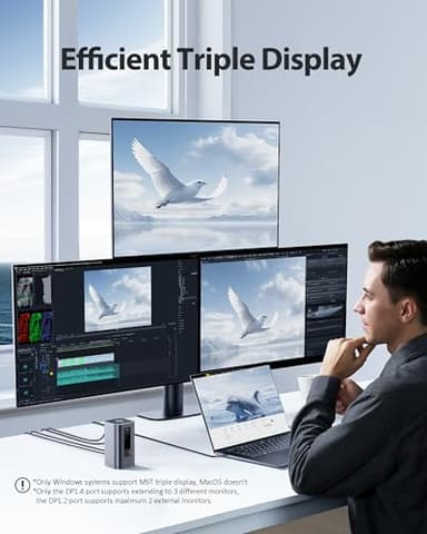 Baseus Docking Station, Spacemate(Win) 11 in 1, Triple Display, 4K HDMI and DP, 10Gbps USB A/C Ports, Gigabit Ethernet, 100W PD, Audio, Laptop Docking Station for Windows/Dell/HP/Lenovo/Asus/Acer/Mac - Image 3
