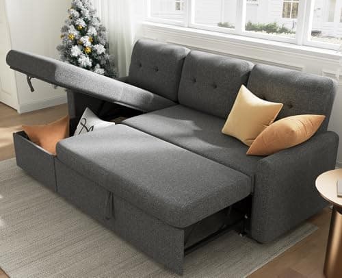 IULULU Sleeper Sofa, L Shaped Sectional Couch with Pullout Bed, Reversible Storage Chaise, 2 in 1 Pull Out Couches for Living Room, Apartment, Medium Grey - Image 1
