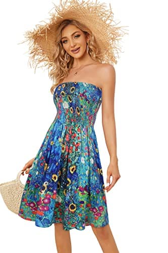 Sundresses for Women Casual Beach Summer Strapless Coverups Tube Tops Off The Shouder Dresses (Colorful Floral,XL) - Image 3