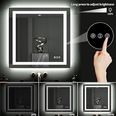 LOAAO 40"X38" LED Bathroom Mirror with Lights, Anti-Fog, Dimmable, Backlit + Front Lit, Lighted Bathroom Vanity Mirror for Wall, Memory Function, Tempered Glass, ETL Listed - Image 3