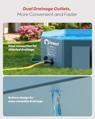 Peteast Foldable Dog Pool with Sturdy Square Design, Durable 82" Lx46 Wx12 D Extra Large Portable Pet Bathtub with Reinforced Sidewalls for Stability, Ideal for Indoor & Outdoor Use (Blue&Dark Gray) - Image 5