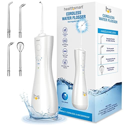 HealthSmart Compact Cordless Water Flosser, Rechargeable Type-C USB, Removes Food Particles, 4 Cleaning Nozzles, 6 Pulsating Modes, 250ml Water Tank, FSA & HSA Eligible, Promotes Healthy Gums - Image 1