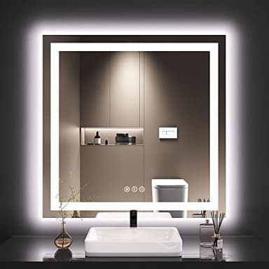 LOAAO 36X36 LED Bathroom Mirror with Lights, Anti-Fog, Dimmable, Backlit + Front Lit, Lighted Bathroom Vanity Mirror for Wall, Memory Function, Tempered Glass, Safe to Use, ETL Listed - Image 1