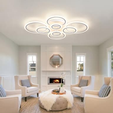 Shine LUEST Modern LED Ceiling Light, Dimmable LED Chandelier Flush Mount Ceiling Lights, Remote Control Acrylic Ring Ceiling Lamp Fixture for Living Room Dining Room Bedroom (White, 8 Rings) - Image 4
