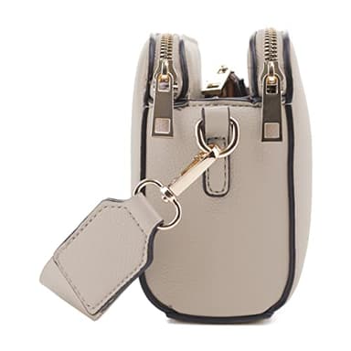 EVVE Triple Zip Small Crossbody Camera Bag with Wide Guitar Strap | Taupe - Image 3