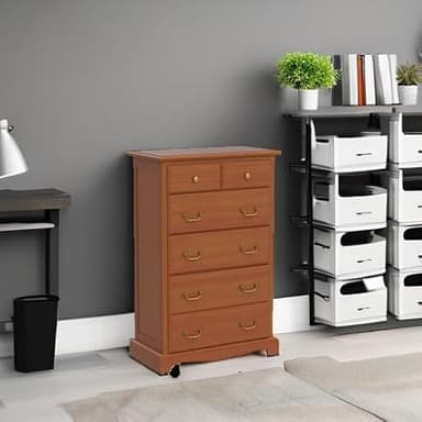 T4TREAM 6 Drawers Dresser Chests for Bedroom, 48" Tall Rustic Chset of Drawers, Wood Dressers Organizer for Bedroom, Living Room,Hallway, Cherry - Image 5