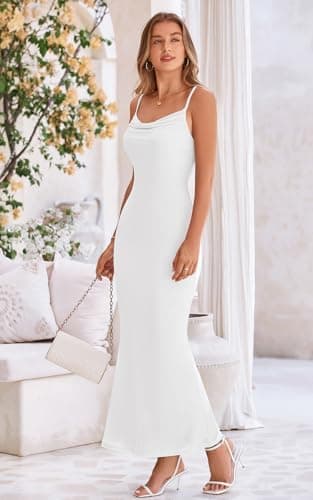 PRETTYGARDEN Women's 2025 Summer Casaul Spaghetti Strap Maxi Dress Stretch Sexy Bodycon Dress Backless Slip Long Dresses (White, Small) - Image 4