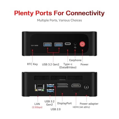 Beelink SER5 PRO Mini PC,AMD Ryzen 7 5825U(8C/16T,up to 4.5 GHz),Mini Computer 16GB DDR4 RAM 500GB M.2 SSD Graphics 8 core 2000 MHz Wifi6/BT5.2/HDMI+DP+Type-C,Support Triple-Screen Display,Win 11 Pro - Image 6