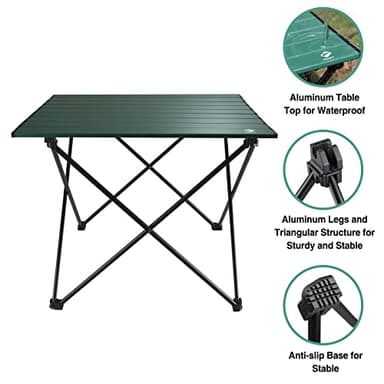 VILLEY Portable Camping Side Table, Ultralight Aluminum Folding Beach Table with Carry Bag for Outdoor Cooking, Picnic, Camp, Boat, Travel - Green - Image 5