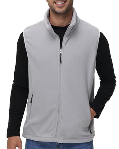Men's Grey Fleece Vest Full Zip Polar Fleece Sleeveless Jacket Lightweight Outerwear Golf Vests with Zipper Pockets L - Image 1