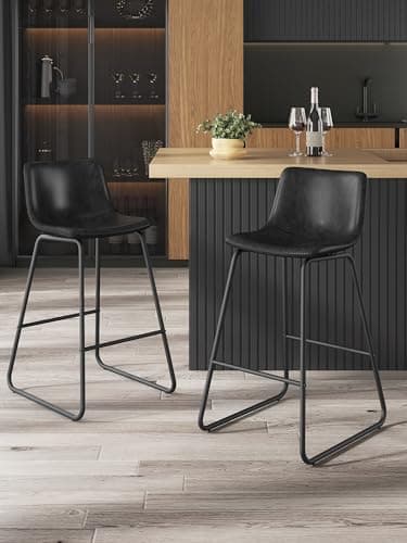 Aowos Bar Stools Set of 3, 26 Inches Counter Height Bar Stools with Back, Modern Faux Leather Barstools with Metal Legs and Footrest, Bar Chairs for Kitchens Island (Black) - Image 6