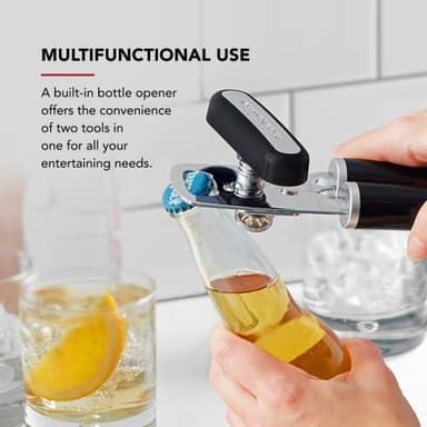 KitchenAid Classic Multifunction Can Opener and Bottle Opener Easy to Use, Razor Sharp Stainless Steel Cutting Wheel, Soft Ergonomic Handles, Black - Image 5