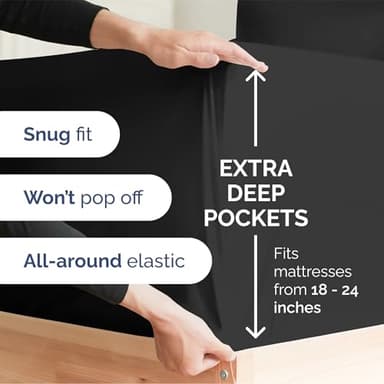 Extra Deep Queen Sheet Set - 6 Piece Breathable & Cooling Sheets - Hotel Luxury Bedding Set w/18-24 Inch Extra Deep Pockets - Easy & Secure Fit - Super Soft, Wrinkle Free & Comfy - Black, Queen Size - Image 3