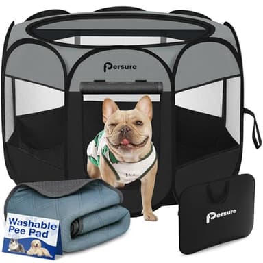 Dog Cat Playpen Indoor Outdoor for Puppy Pet Dogs Cat Recovery After Surgery, Dog Tent Crates Cage Indoor/Outdoor, Portable Pop Up Dog Kennel with Carrying Case for Travel (Dark Grey, Small with Pad) - Image 1