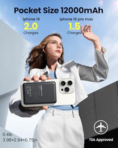 COOAV for Magsafe Battery Pack 12000mAh Magnetic Portable Charger Power Bank PD 22.5W USB C Fast Charging Wireless Battery Pack Phone Charger for iPhone 17/16/15/14/13/12 All Series - Image 3