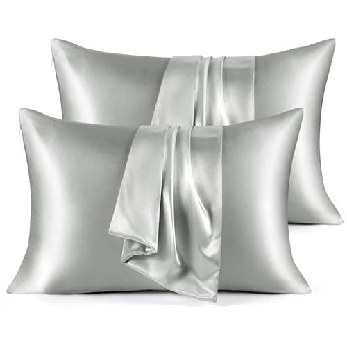 Bedsure Satin Pillowcase for Hair - Grey Satin Pillow Cases Standard Size with Zipper 4 Pack, Similar to Silk Pillow Cases for Skin, Silky & Soft, Gifts for Women Men, 20x26 Inches - Image 1