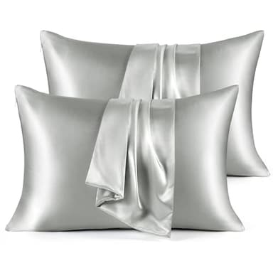 Bedsure Satin Pillowcase for Hair - Grey Satin Pillow Cases Standard Size with Zipper 4 Pack, Similar to Silk Pillow Cases for Skin, Silky & Soft, Gifts for Women Men, 20x26 Inches - Image 1