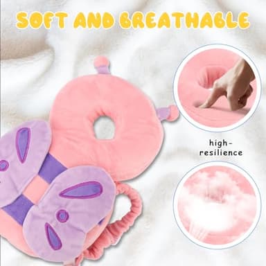 Baby Head Protection Backpack - Soft & Comfortable, Cute Cartoon Design, Pink Butterfly - Image 3