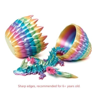 Flavery 3D Printed Dragon Egg, 9" Rainbow Flying Dragon in Colorful Eggs, Easter Basket Essentials,Fidget Toy for Birthday Gift, Flexible Desk Figure Decor, Easter Basket Stuffers (Rainbow) - Image 4