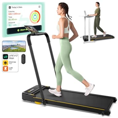 UREVO Smart 2-in-1 Folding Treadmill, Compact Walking Pad with Safety Handle, Plug and Play, Dual LED Display, Workout APP, Walking or Running for Home Office, Remote Included - Image 1