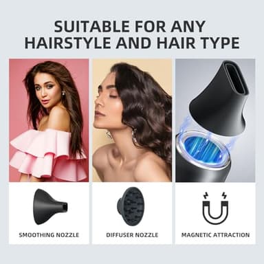 Hair Dryer,7 Temps&31 Modes.Intelligent Temperature Control,LCD Display,Self-Cleaning Mode,Facial Care Mode.1600W Ionic Blow Dryer.Low Noise Thermo-Control Hair Dryer with Diffuser and Nozzle - Image 6