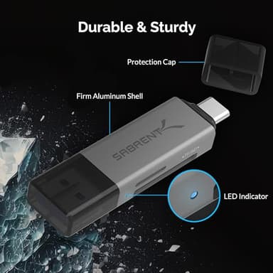 SABRENT SD Card Reader, High-Speed USB C to Micro SD Card Adapter, USB 3.0 OTG Dual Slots Memory Card Reader & 3.0 OTG – High Speed Micro SD Card Reader for SD, SDHC, SDXC, MMC, T-Flash (CR-BCA2) - Image 6