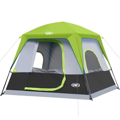 UNP 4-Person Tent, Portable Cabin Tent, Camping Tent 4-Person Easy Set Up, Waterproof with Top Rainfly for Outdoor Camping/Hiking (Fluorescent Green) - Image 1